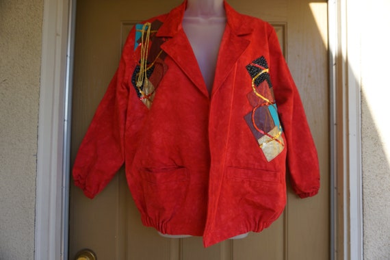 Vintage red denim jacket size large 90s 1990s - image 1