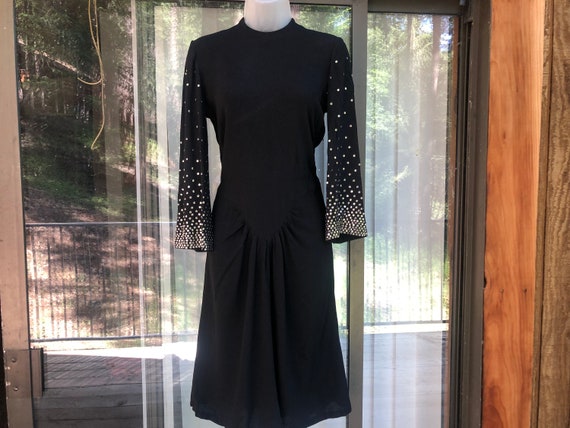 Vintage 1950s black dress with silver sequins on … - image 2