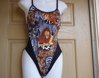 Animal jungle cheetah lion zebra tiger print bathing suit swim size 9 one piece swimsuit swimwear 90s 1990s by Dune Deck