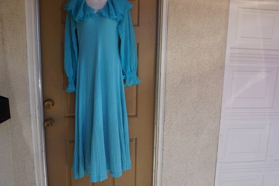 Vintage 1970s blue maxi goddess dress size L Larg… - image 4