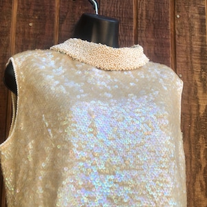 Vintage sequined beaded 1960s sleeveless top shirt size 40 large