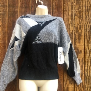 Angora blend Vintage 90s black gray and silver knit sweater size L Large ANGORA 1990s