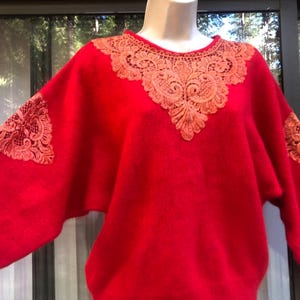 ANGORA Vintage 90s lace orangeish red angora knit sweater size L