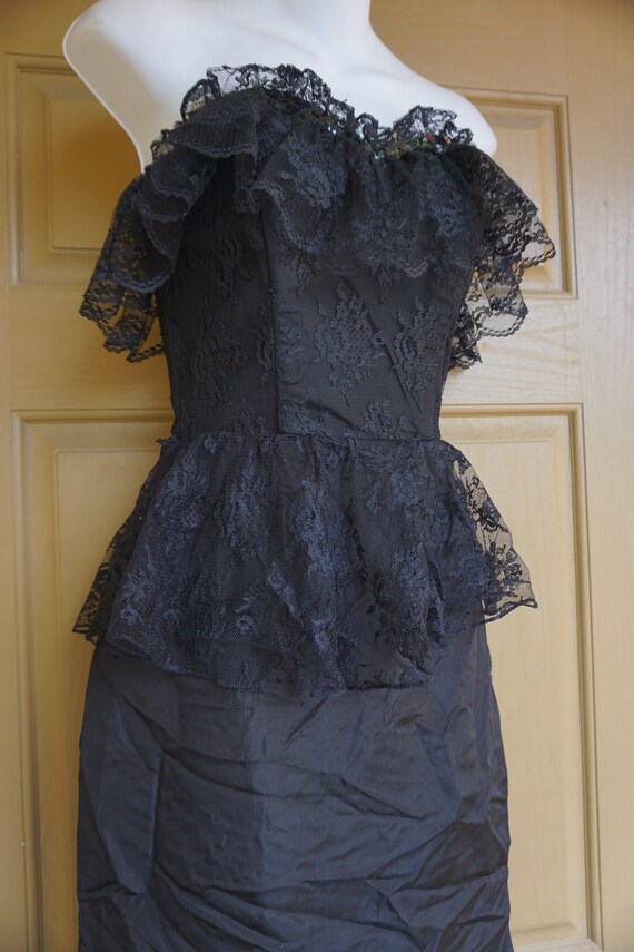 1990s vintage black lace sweetheart dress size sm… - image 5