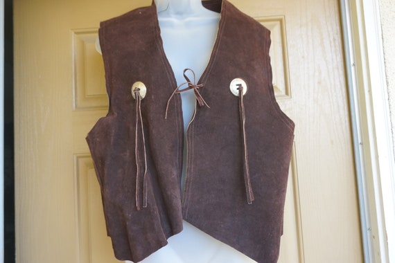Dark Brown Suede Leather Vest Jacket Men s Size Large Western Wear