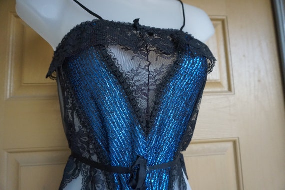 Blue and Black Teddy  lingerie Size Small Shimmer… - image 5