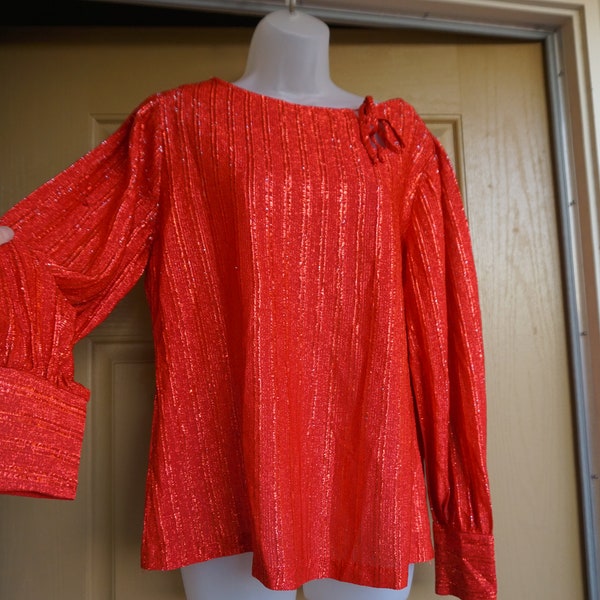 Vintage shimmer red loose fit blouse shirt by Teddi Of California size large Christmas