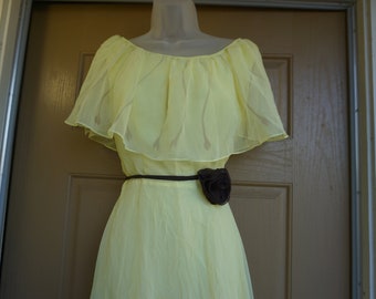 Goddess gown with sheer overlay and caplet size medium maxi 70s 1970s yellow