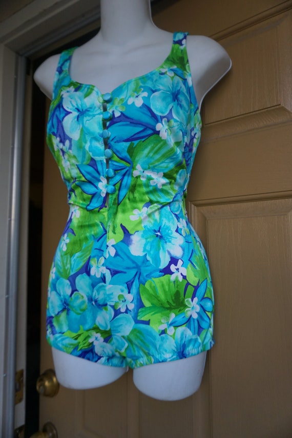 70s Vintage tropical bathing / swim suit one piec… - image 4