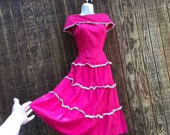 Vintage hand made 50s red with white trim dress size small