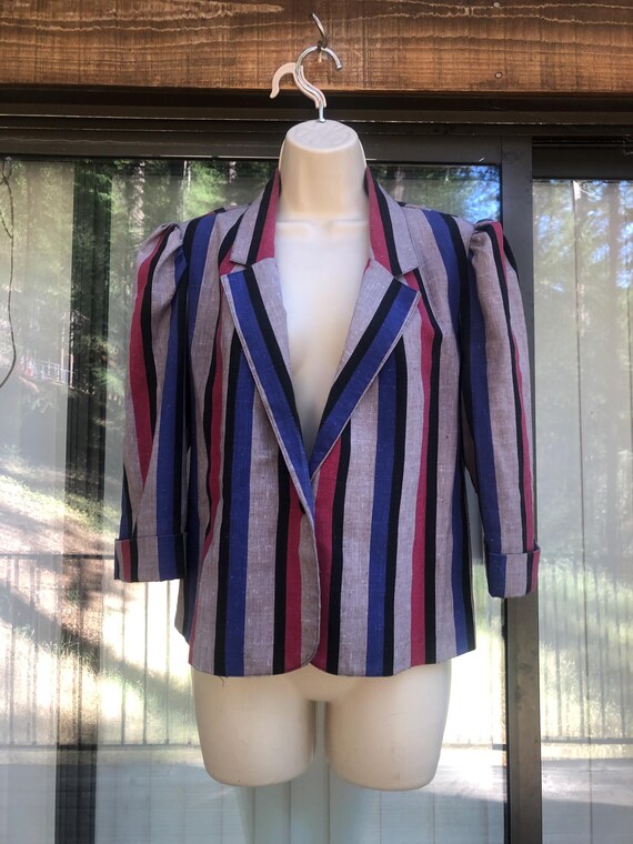 Thin lightweight one button front striped jacket … - image 3