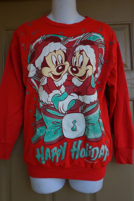 Mickey and Minnie Mouse Christmas Sweater S Made in USA Happy