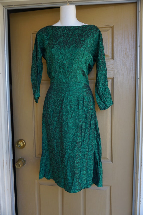 1950s green short wiggle dress mid century with b… - image 2