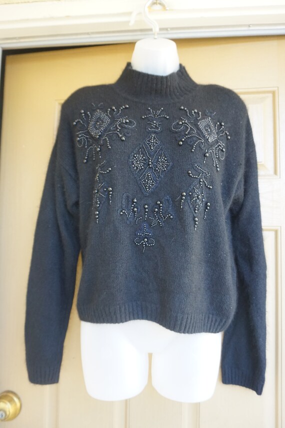 Vintage 90s black knit sweater size M Medium by I… - image 3