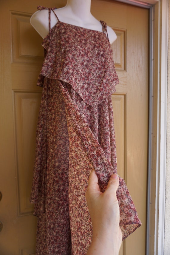 Vintage sheer floral layered dress size 9/10 medi… - image 2