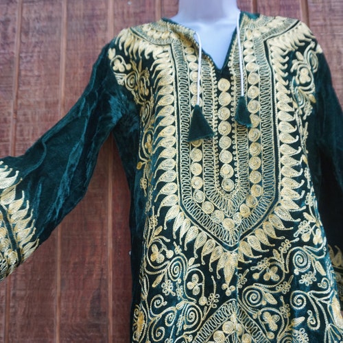 Embroidered Dress long hippie boho bohemian size S M small medium shops 70s dress green loose fit