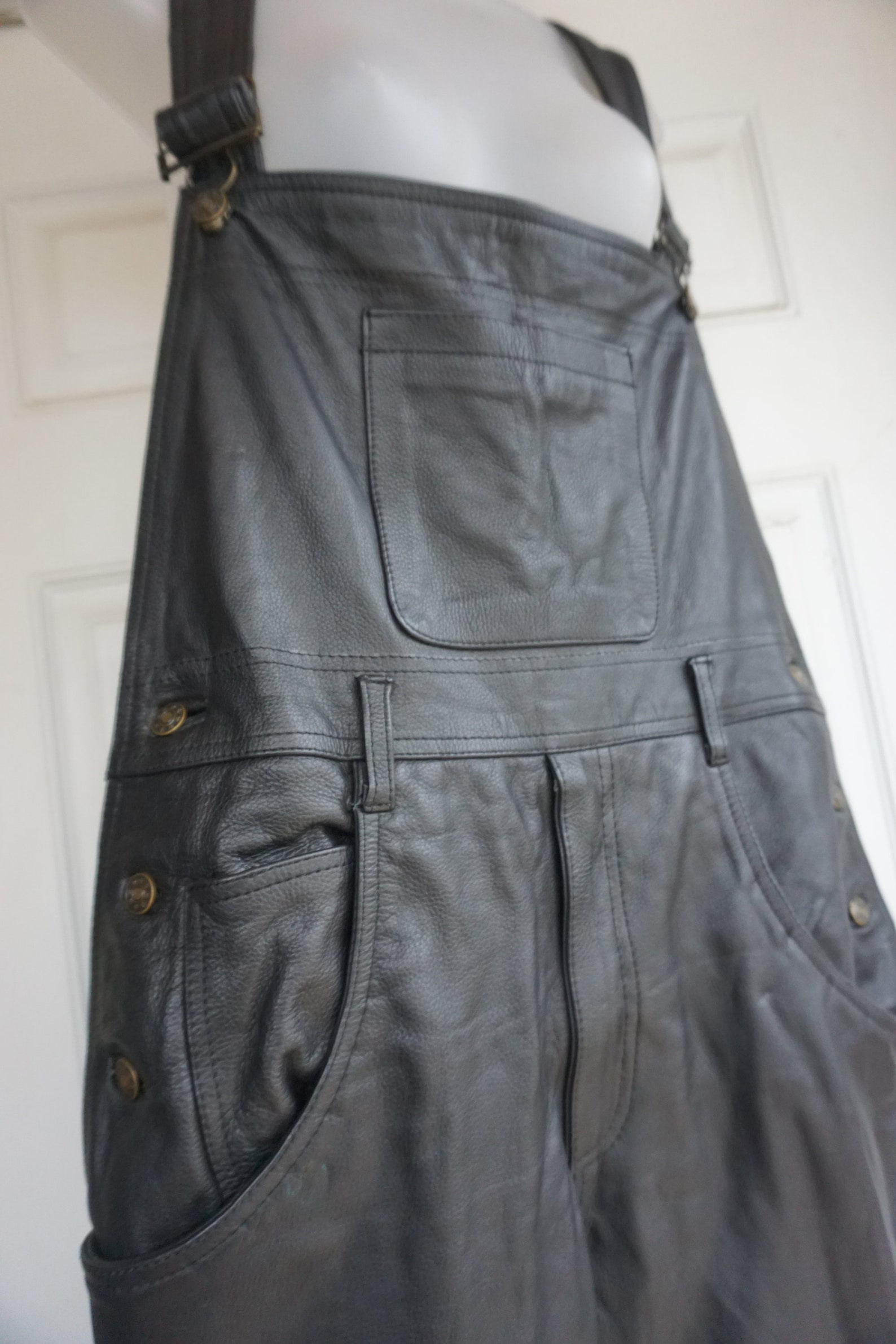 Black Leather Large Men's Overalls Work Wear | Etsy