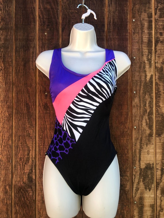 Purple black and zebra print bathing suit swim si… - image 2