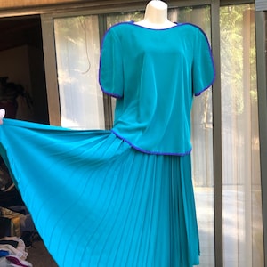 Jeanne Marc Vintage button up the back 1990s size Large shirt and skirt set 90s fun unique designer made in USA