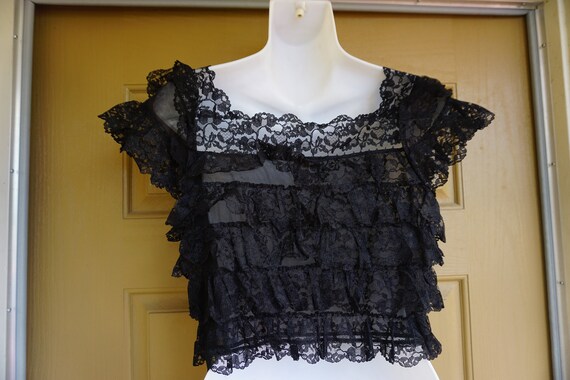 Vintage 50s 1950s lace black ruffles layers linge… - image 8