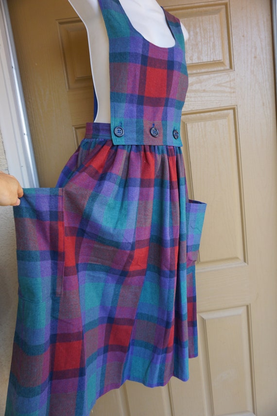 Vintage plaid overalls dress skirt 80s Size medium