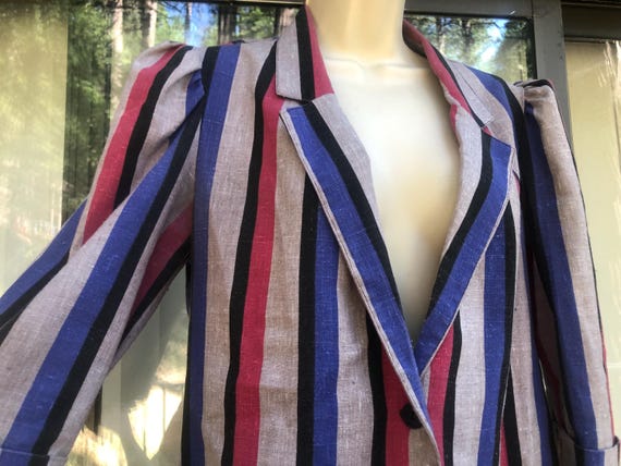 Thin lightweight one button front striped jacket … - image 1