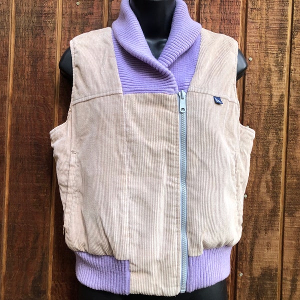 Reversable SERAC size 12 Purple and beige corduroy Vintage puffer vest jacket medium Large 90s 1990s