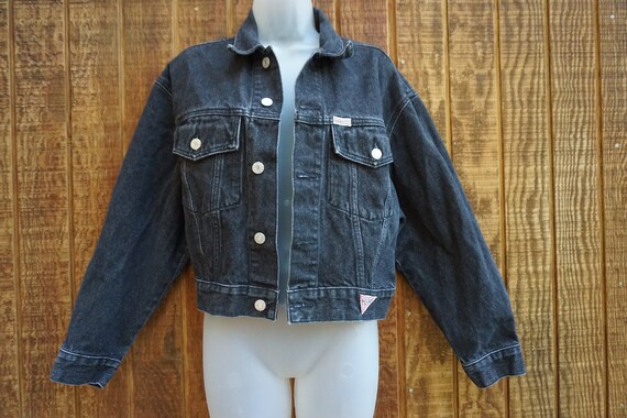 Vintage 80s 90s Guess denim jean jacket with tria… - image 2