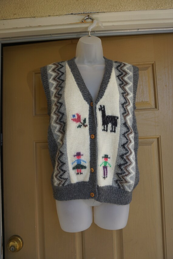 Vintage ethnic alpaca heavy knit sweater handmade 