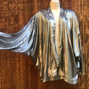 Damaged silver metallic 80s or 90s jacket size 22 slouchy jacket duster 1990s disco clothing xxl