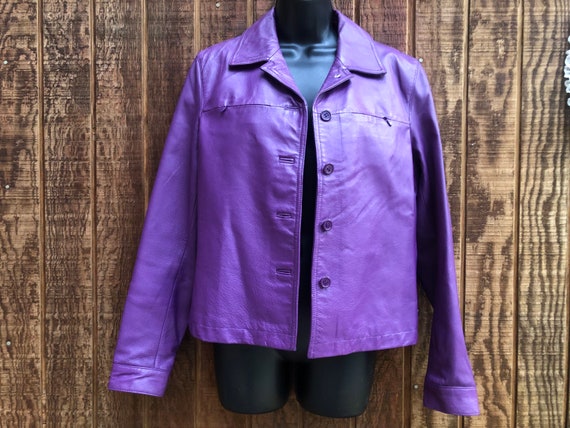 Purple size 8 Newport News Genuine Leather jacket - image 2