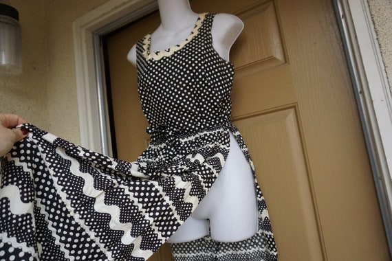 Vintage 1970s playsuit maxi dress chevron stripes