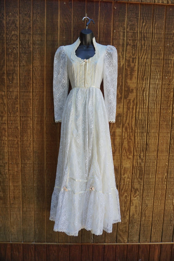 Gunne sax style white lace dress gown prairie dre… - image 3