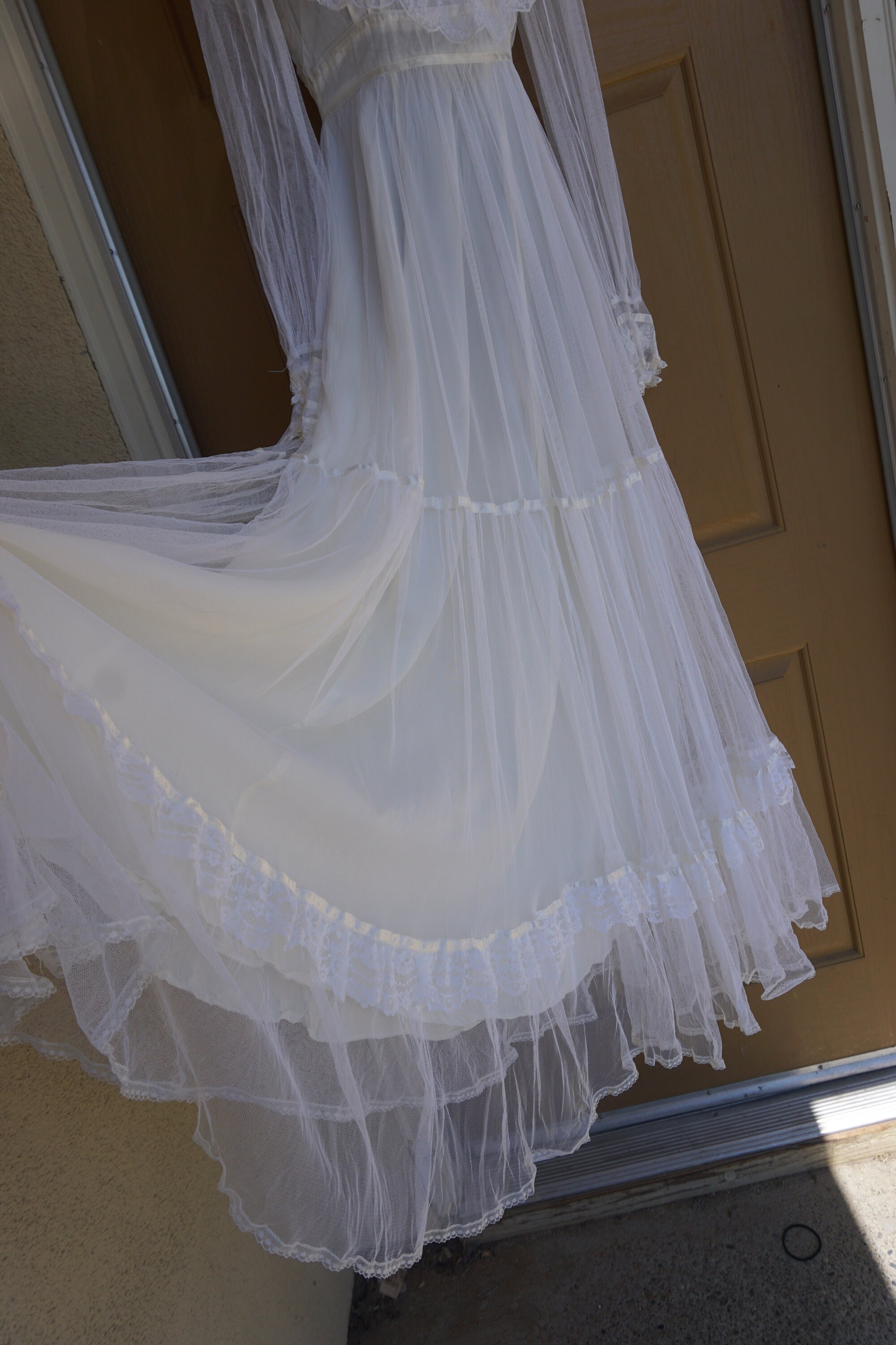 Gunne Sax Bridal Wedding Gown Size 7 Small White Prairie Dress Lace ...
