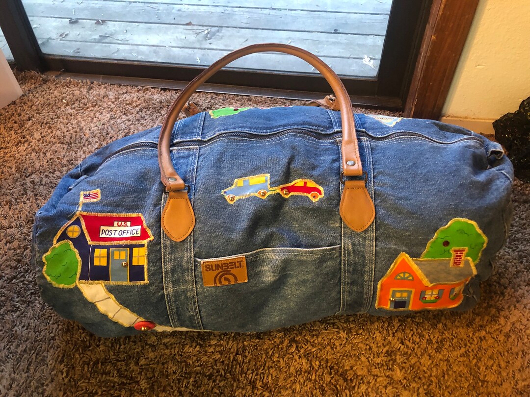 Denim Duffle Bag With Side Patches by Sunbelt Large Etsy