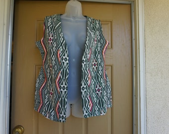 Vintage woven vest long large L  fully lined