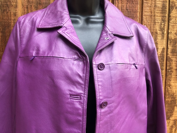 Purple size 8 Newport News Genuine Leather jacket - image 4
