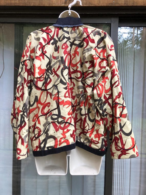Reversable jacket open front fun unique red embro… - image 12