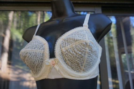 Original Vintage Mid Century Longline Cotton Blend Bullet Bra Tag Size 46D