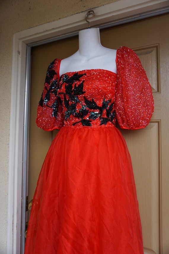 Gorgeous Vintage red and black beaded gown maxi p… - image 2