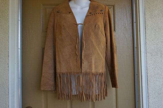 Vintage suede leather brown fringe jacket southwe… - image 1