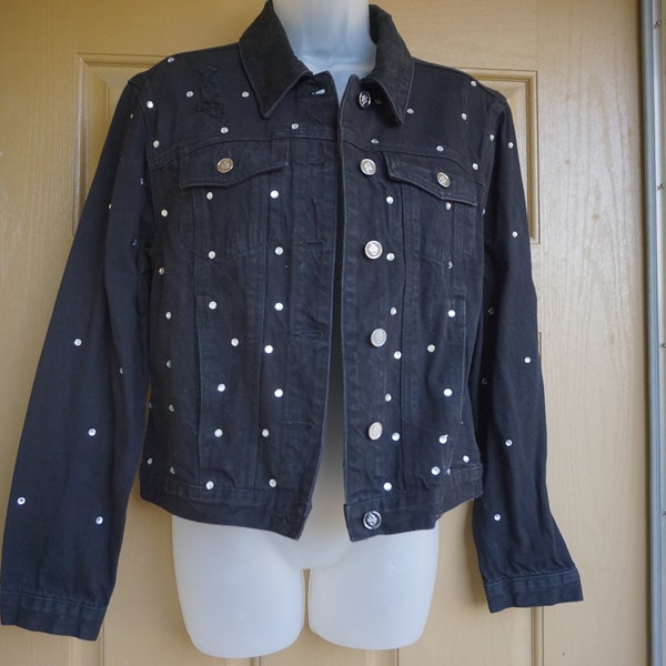 bebe black denim jean jacket with jeweled studs size Medium