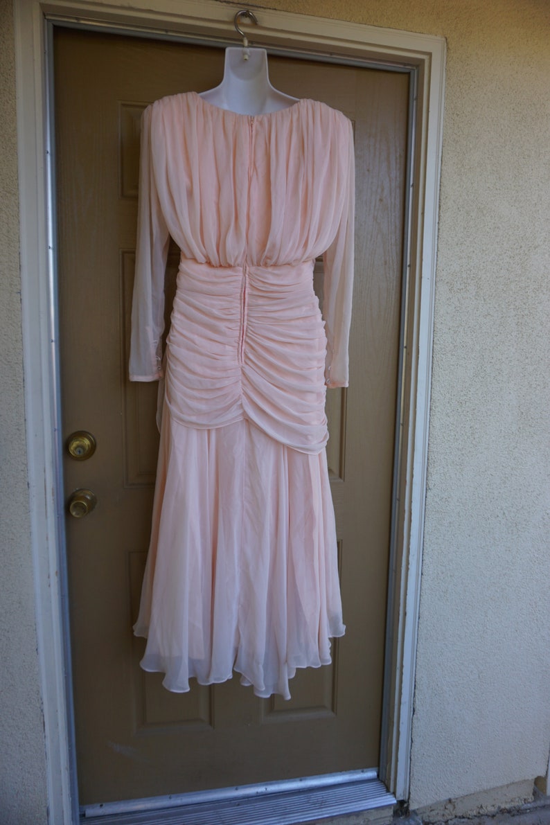 Tadashi 80s ruched chiffon sheer sequined black dress with shoulder pads size 12 L Large
