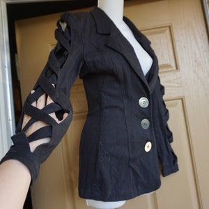 Vintage 1980s 1990s 80s 90s Contempo Casuals jacket with cut out strappy arms black extra small XS