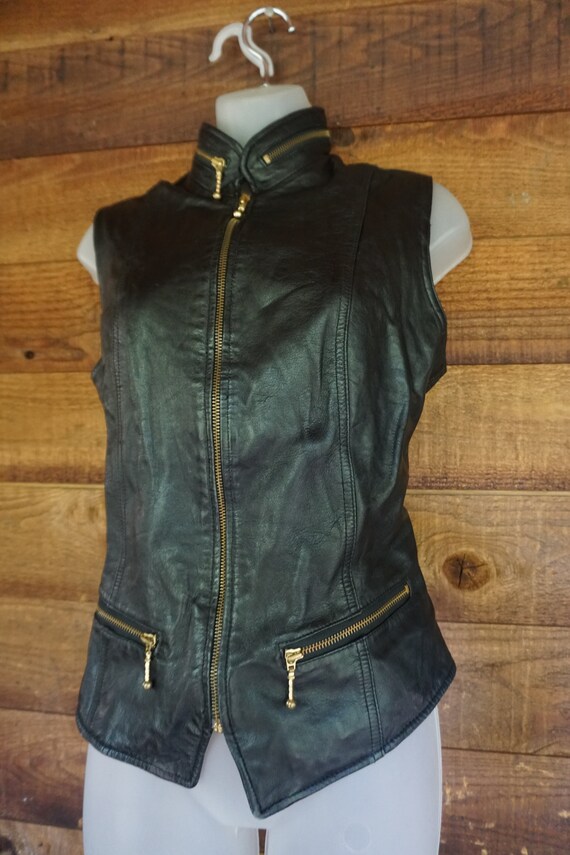 Tannery West Black Leather Vest Medium Sleeveless… - image 5