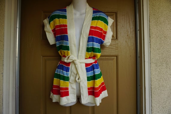 Vintage 1970s knit sweater vest colorful rainbow p