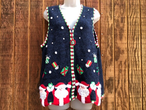 Vintage Christmas knit sweater Vest Large by Tiar… - image 3