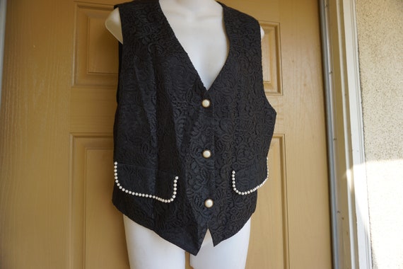 Vintage 90s faux pearl black vest size 10 Medium … - image 5
