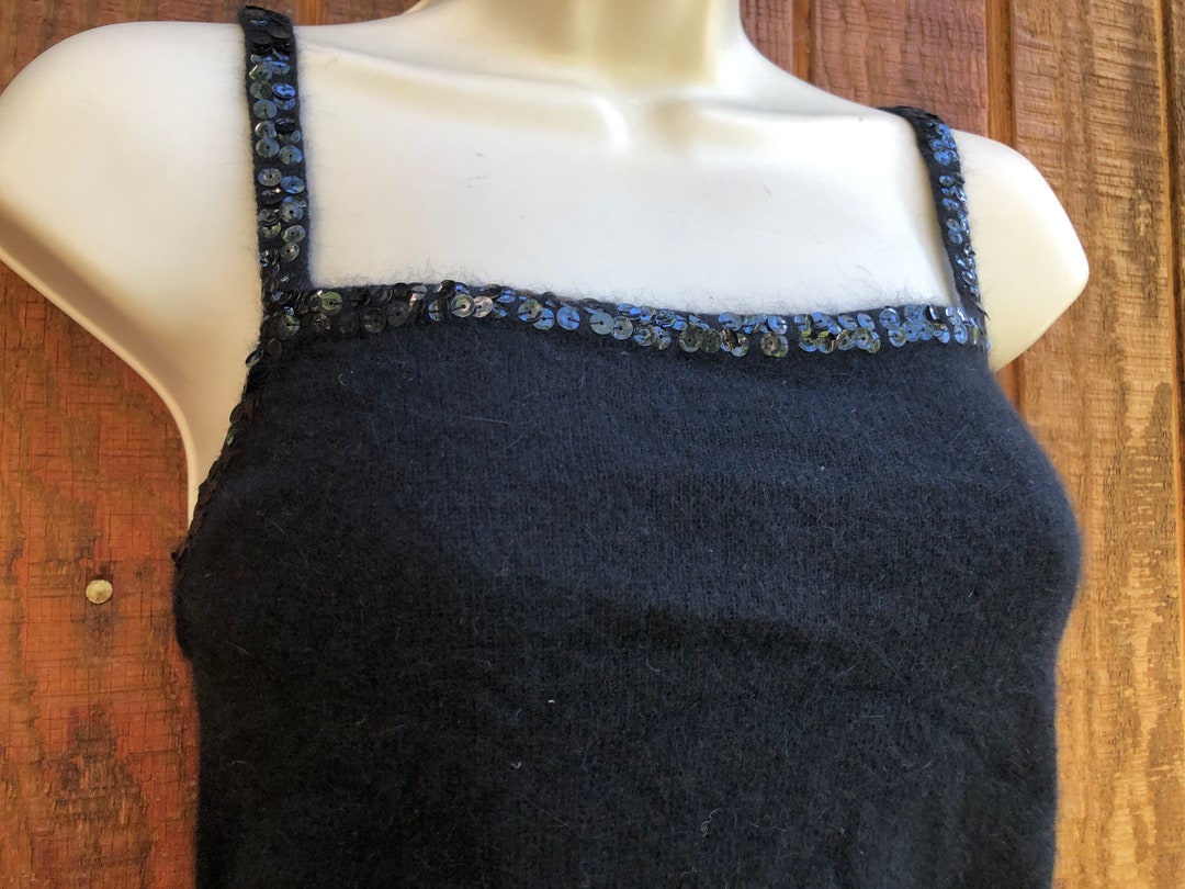 Angora Sleeveless Tank Top Sweater Size Medium Black Sequined - Etsy