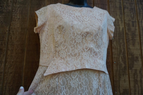 Vintage 1950s lace overlay dress mid century with… - image 6